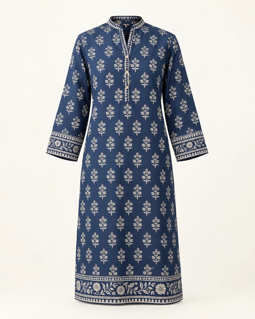 Zara stitched block-print kurta in indigo